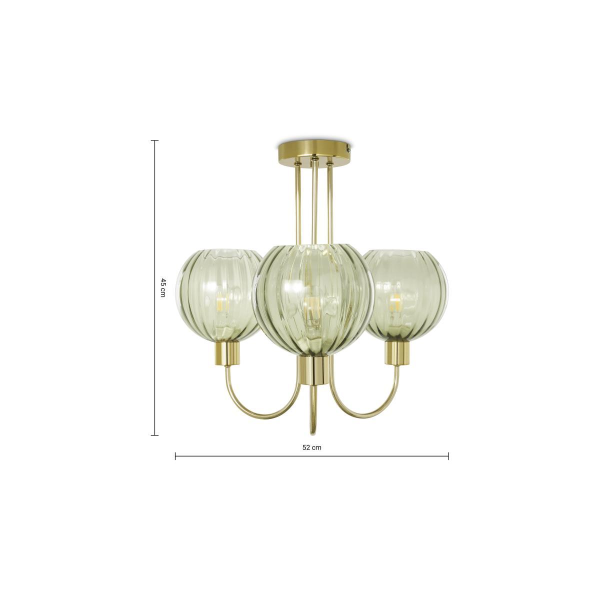 Tilbury Flush Ceiling Light, Green Glass & Brass – image 8