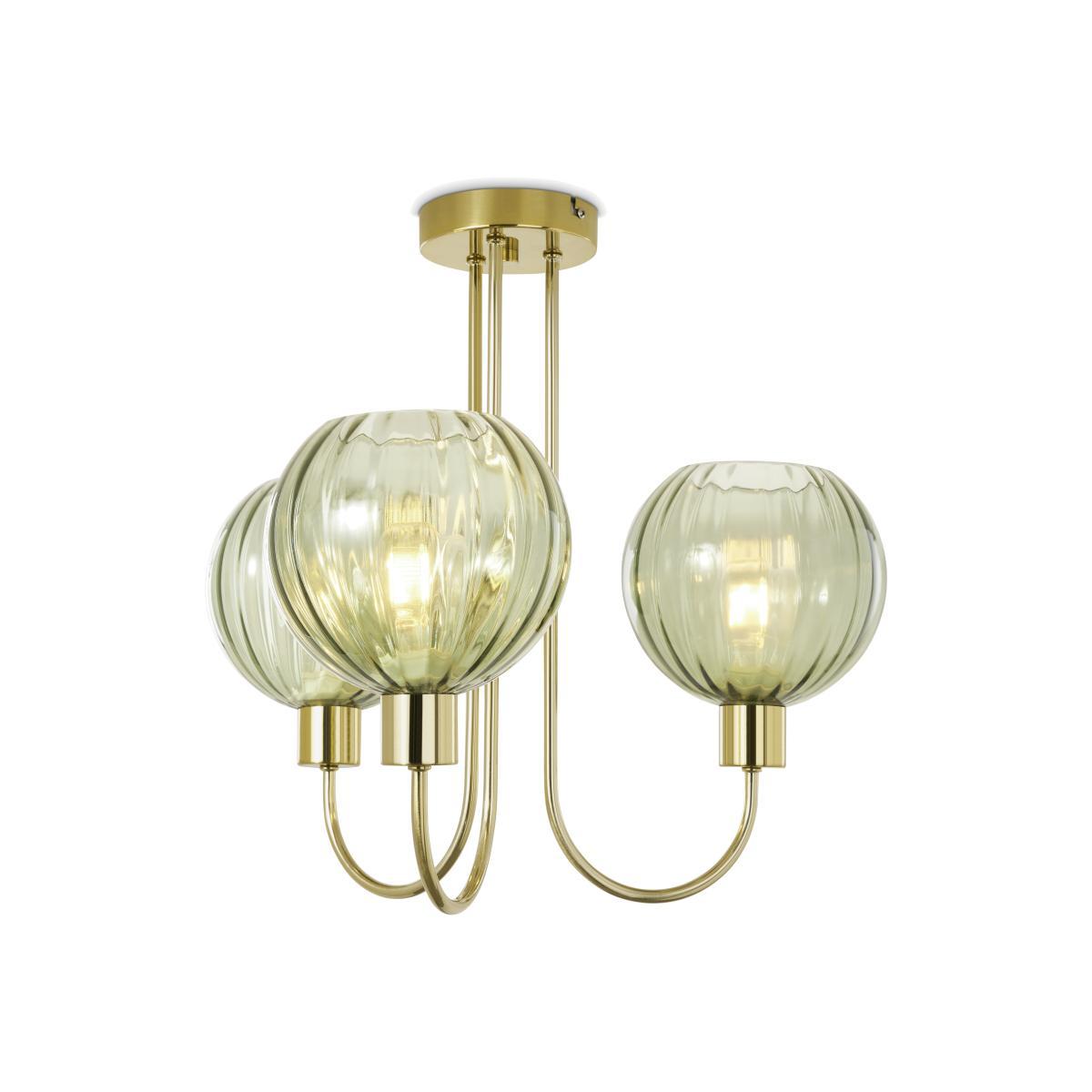 Tilbury Flush Ceiling Light, Green Glass & Brass – image 1