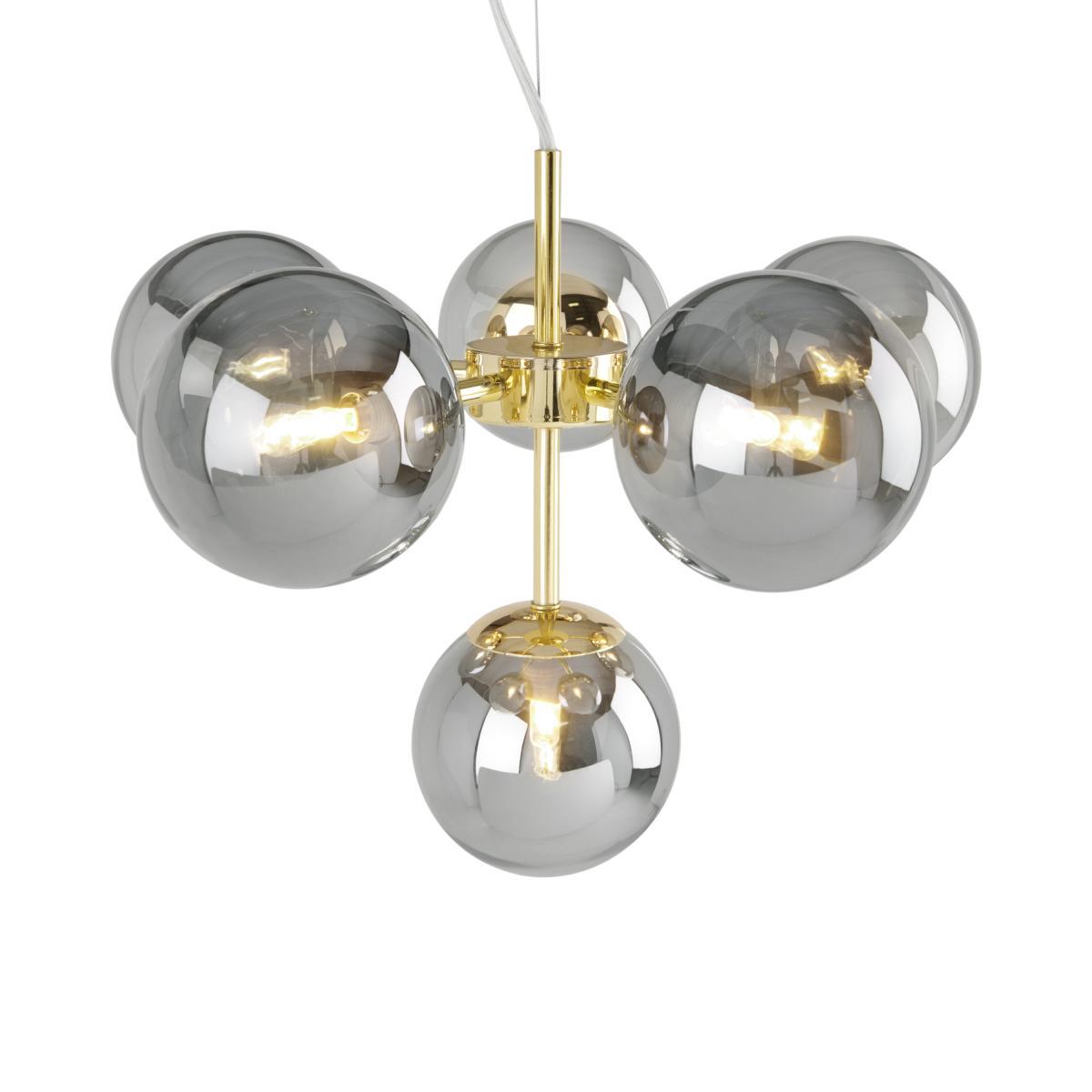 Globe Pendant Chandelier Small, Brass and Smoked Glass – image 2