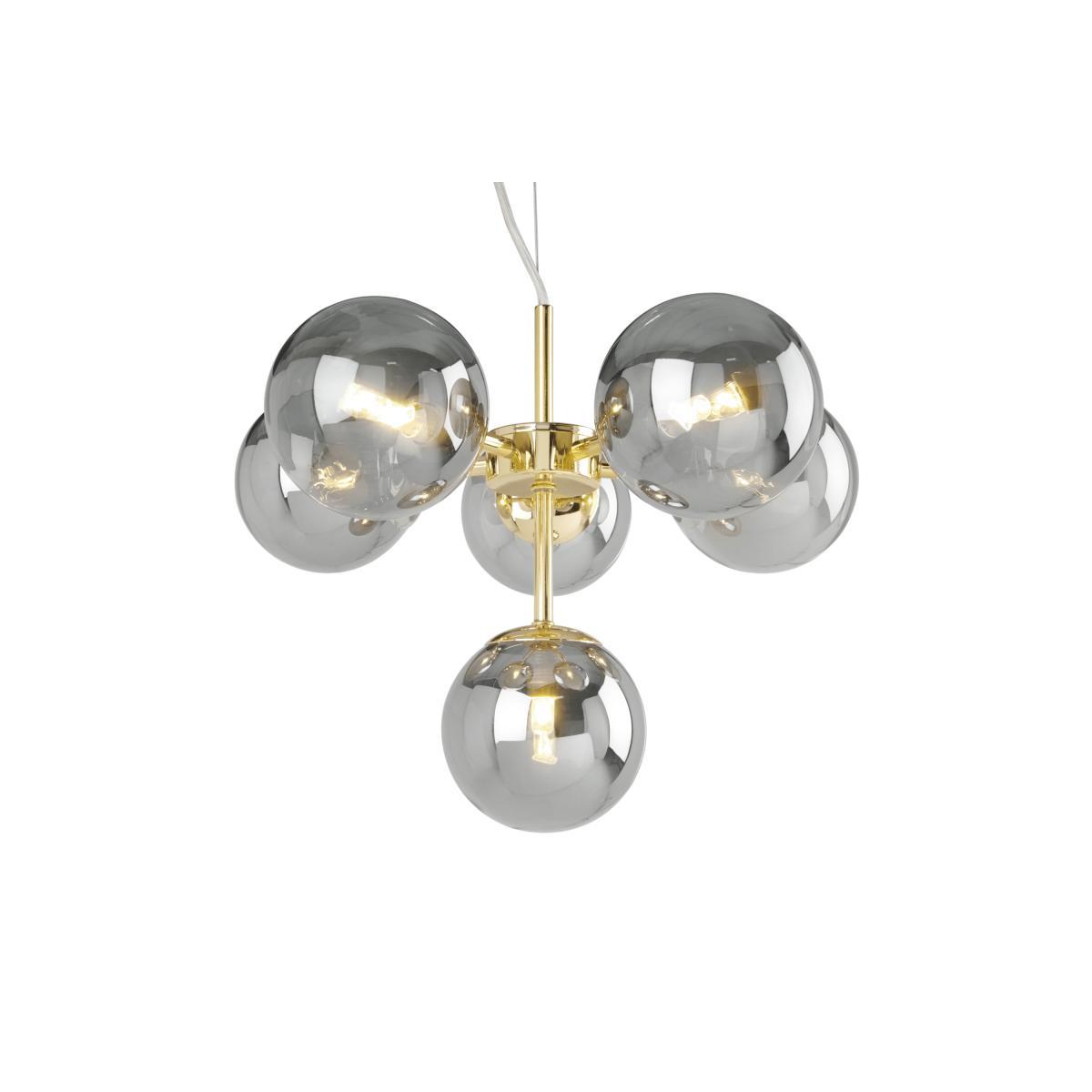Globe Pendant Chandelier Small, Brass and Smoked Glass – image 3