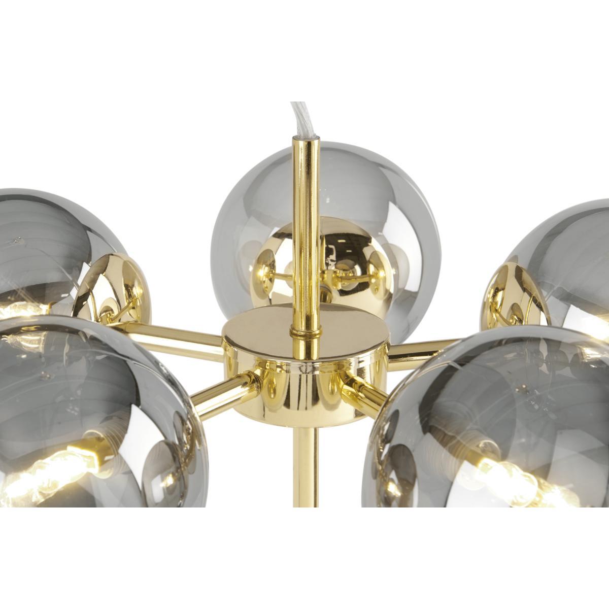 Globe Pendant Chandelier Small, Brass and Smoked Glass – image 5