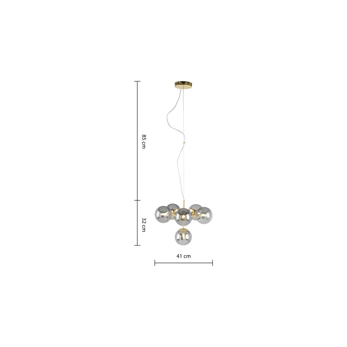 Globe Pendant Chandelier Small, Brass and Smoked Glass – image 8