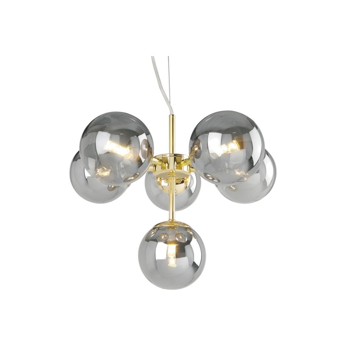 Globe Pendant Chandelier Small, Brass and Smoked Glass – image 1