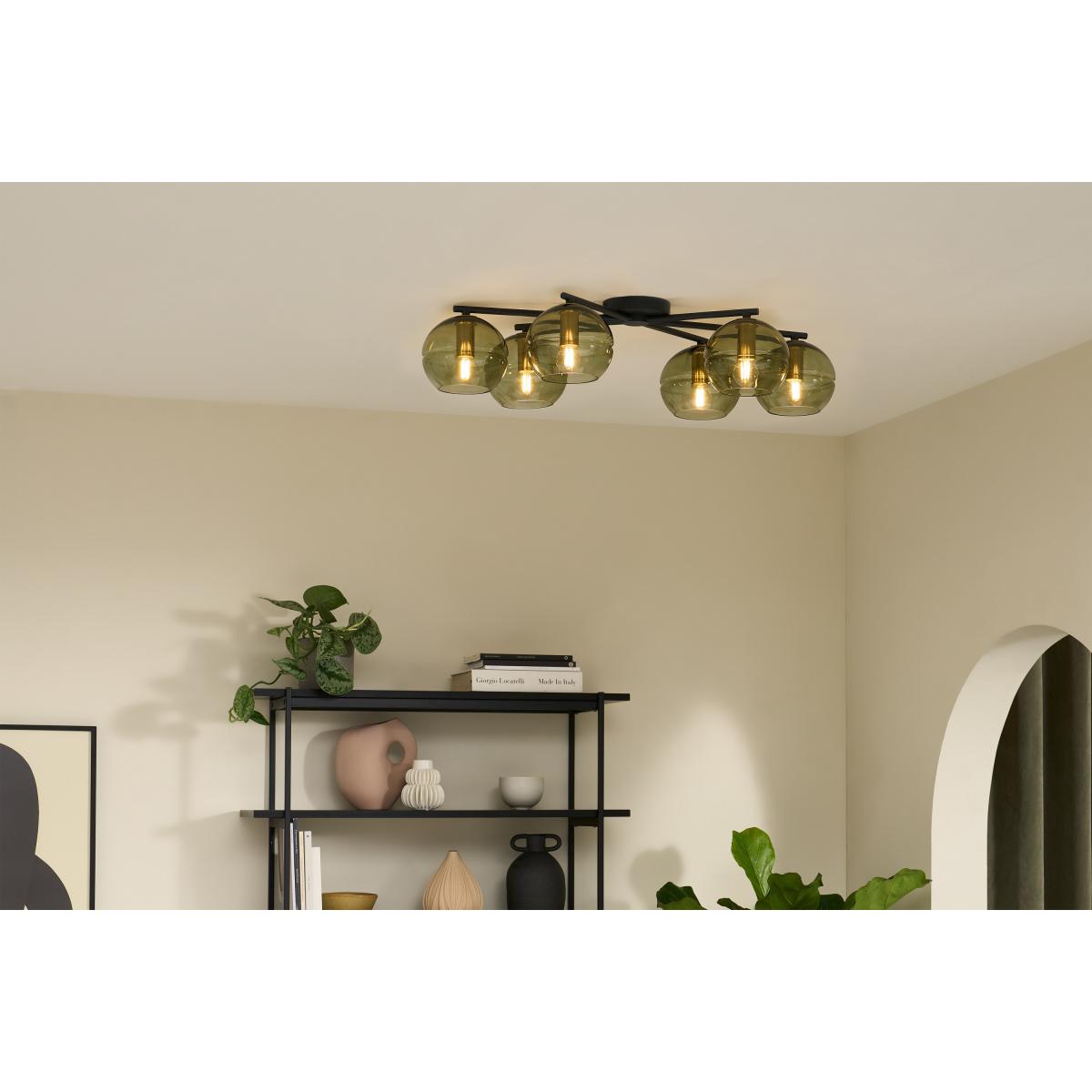 Mika Flush Light, Large, Green Glass & Black Metal – image 3