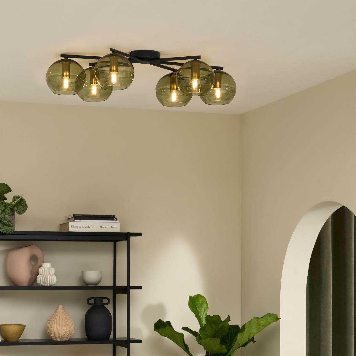 Mika Flush Light, Large, Green Glass & Black Metal – image 9