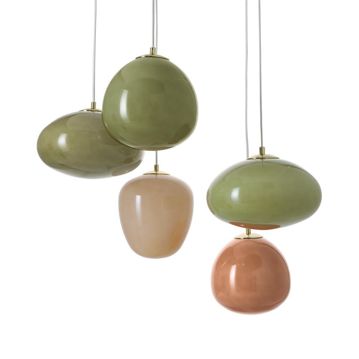 Adrianne 5 Cluster Pendant Light, Green Glass & Brass – image 2
