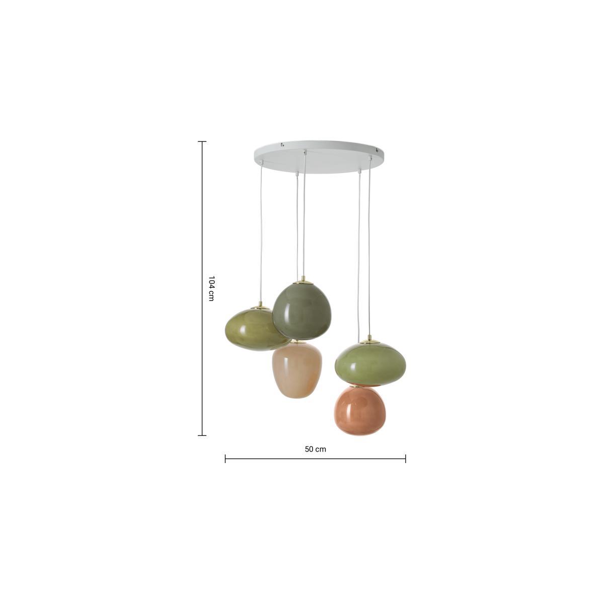 Adrianne 5 Cluster Pendant Light, Green Glass & Brass – image 9
