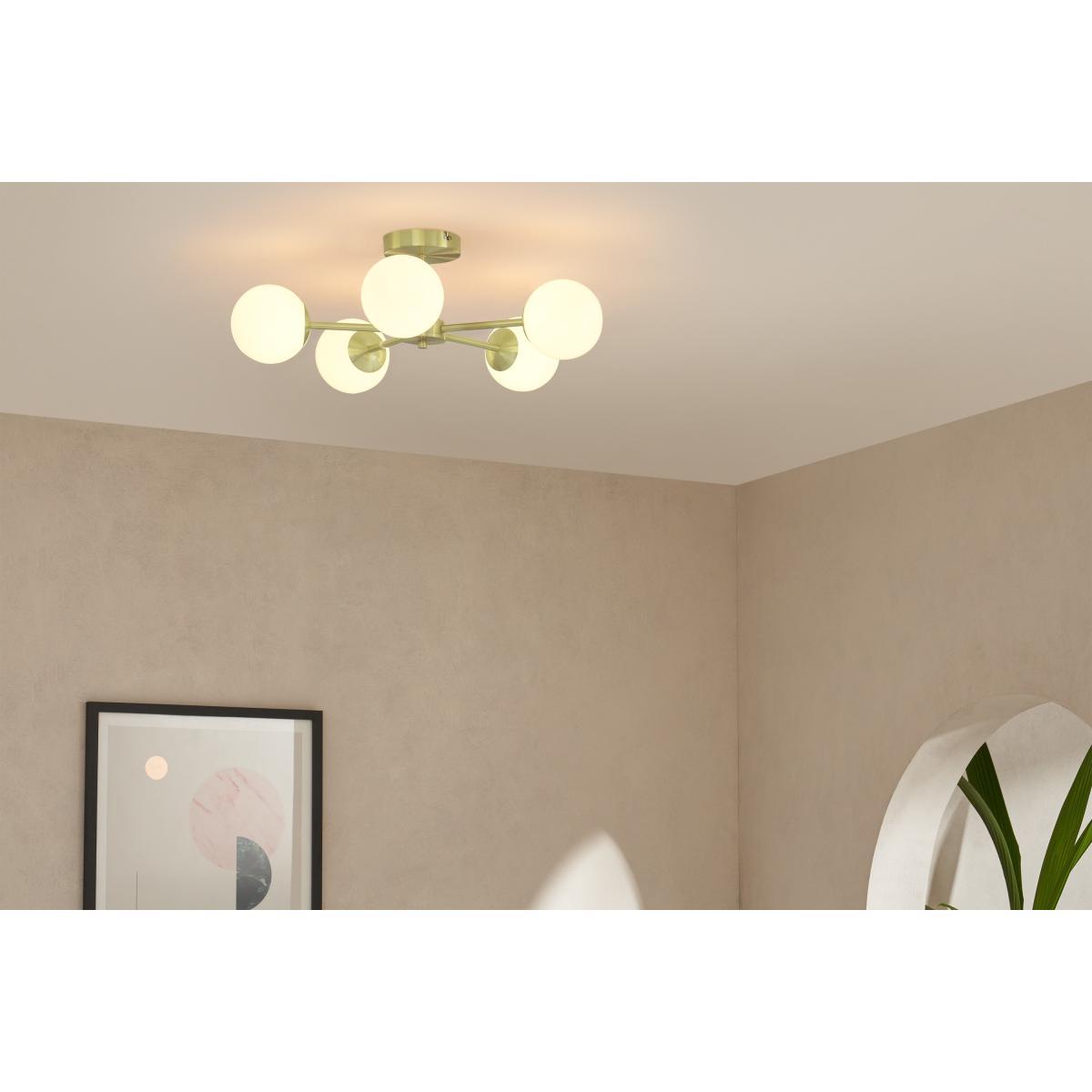 Globe Ceiling Flush Light, Large, Brass & Opal – image 3