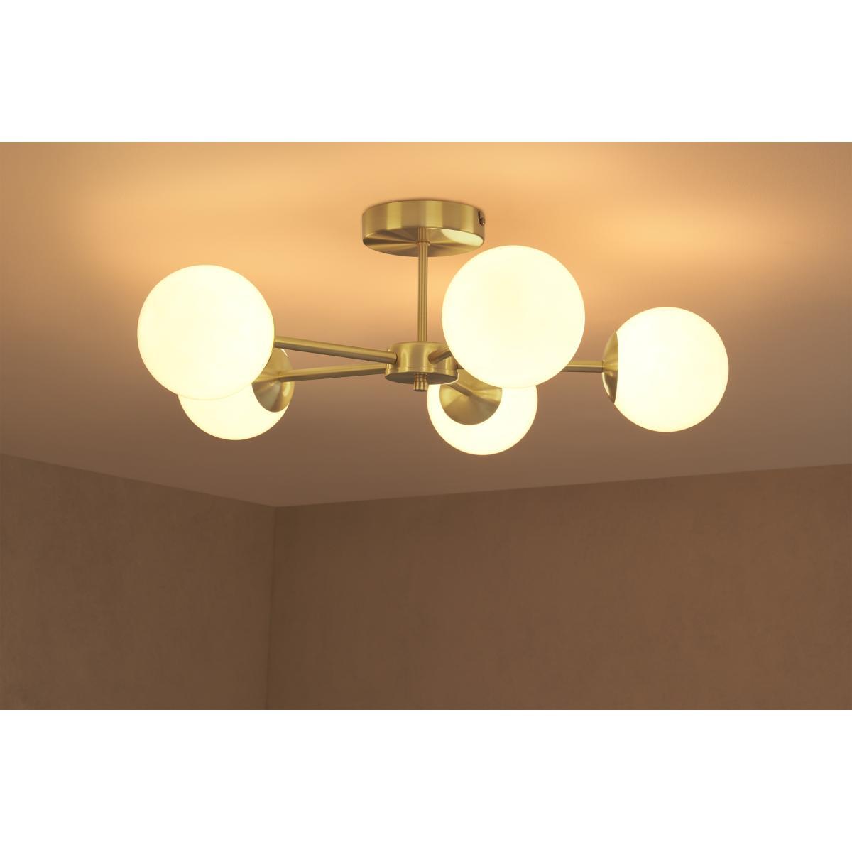 Globe Ceiling Flush Light, Large, Brass & Opal – image 4