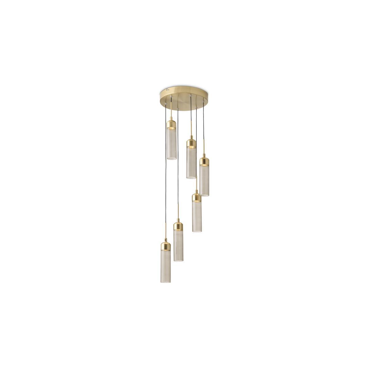 Verona LED 6 Light Chandelier Ceiling Light, Brushed Brass & Smoked Glass – image 2