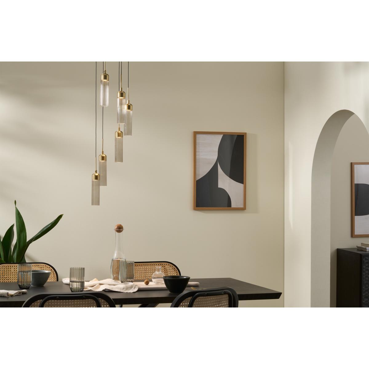 Verona LED 6 Light Chandelier Ceiling Light, Brushed Brass & Smoked Glass – image 3