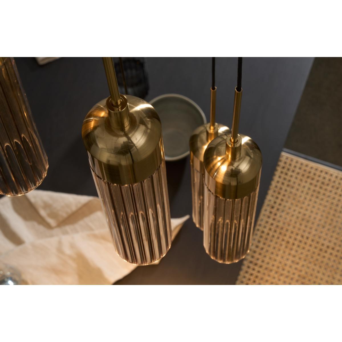 Verona LED 6 Light Chandelier Ceiling Light, Brushed Brass & Smoked Glass – image 4