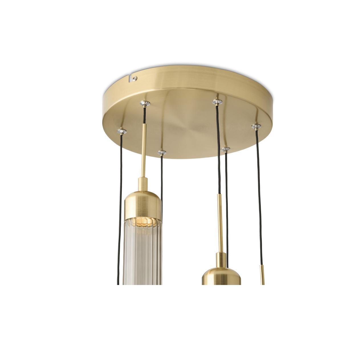 Verona LED 6 Light Chandelier Ceiling Light, Brushed Brass & Smoked Glass – image 6