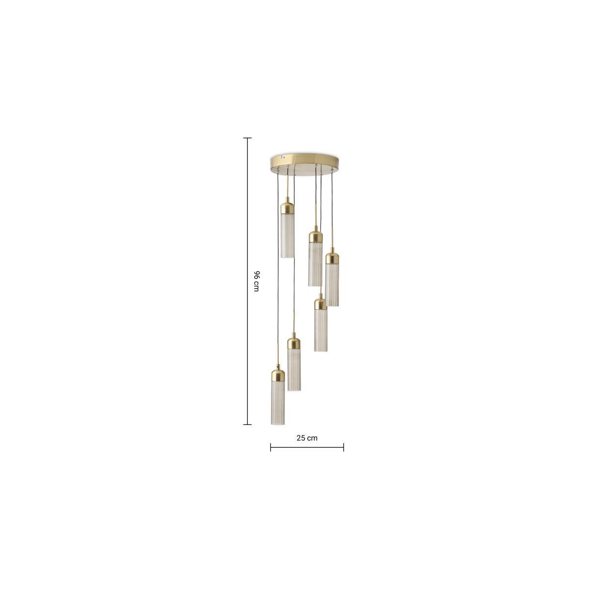 Verona LED 6 Light Chandelier Ceiling Light, Brushed Brass & Smoked Glass – image 8