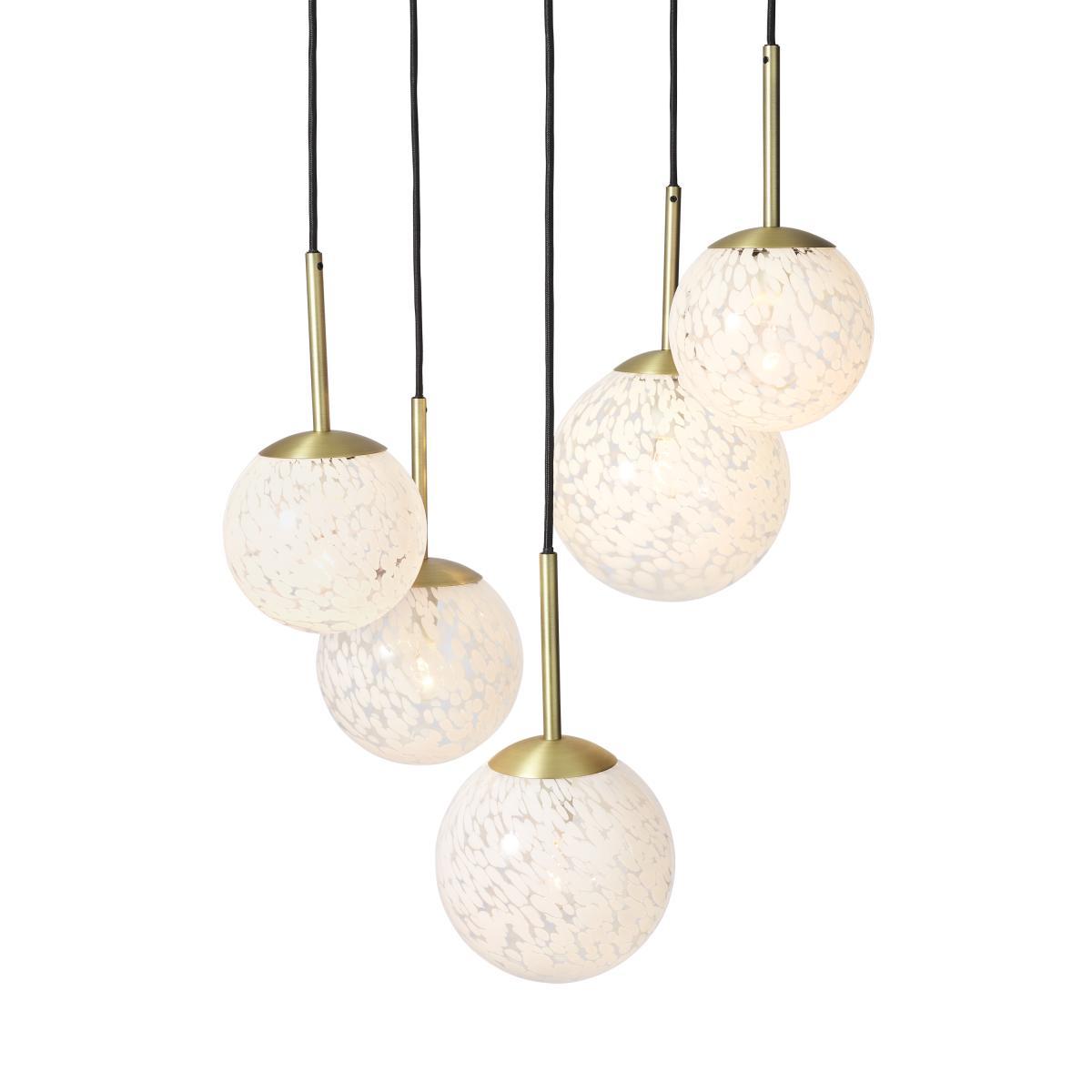 Julia 5 Light Chandelier Pendant, White Shell Glass & Brass – image 2