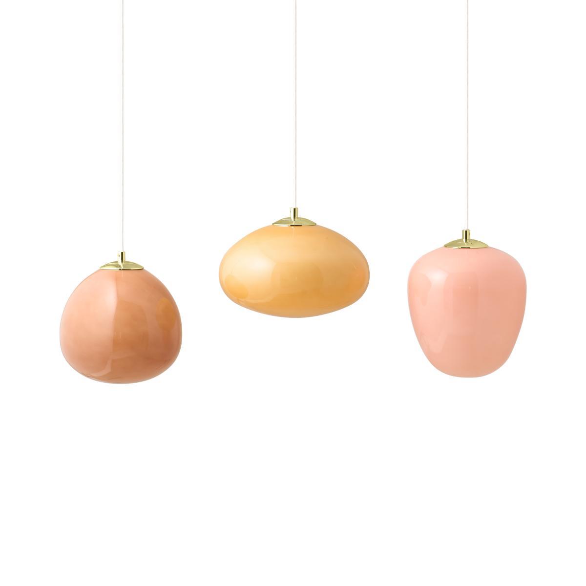 Adrianne Diner Pendant Light, Pink, Burgundy, Yellow Glass & Brass – image 2