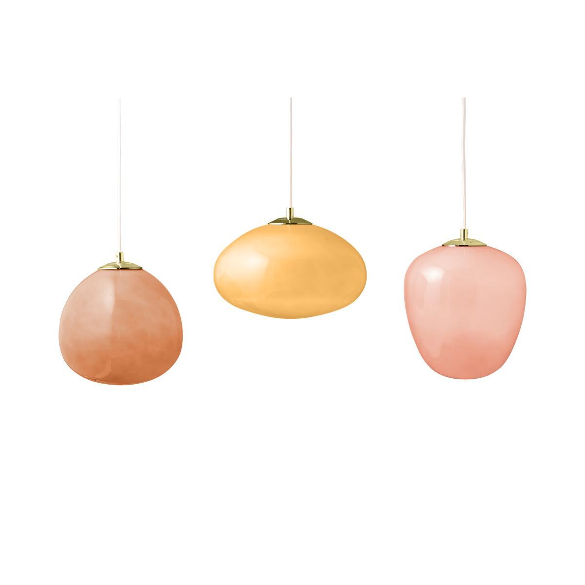 Adrianne Diner Pendant Light, Pink, Burgundy, Yellow Glass & Brass – image 3