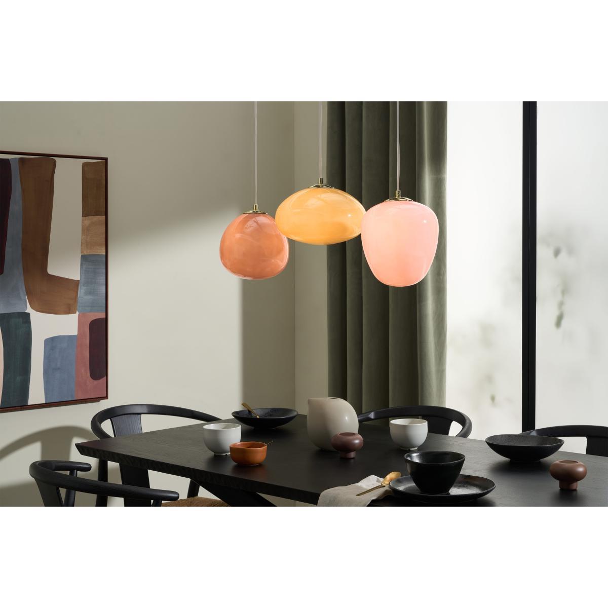 Adrianne Diner Pendant Light, Pink, Burgundy, Yellow Glass & Brass – image 4