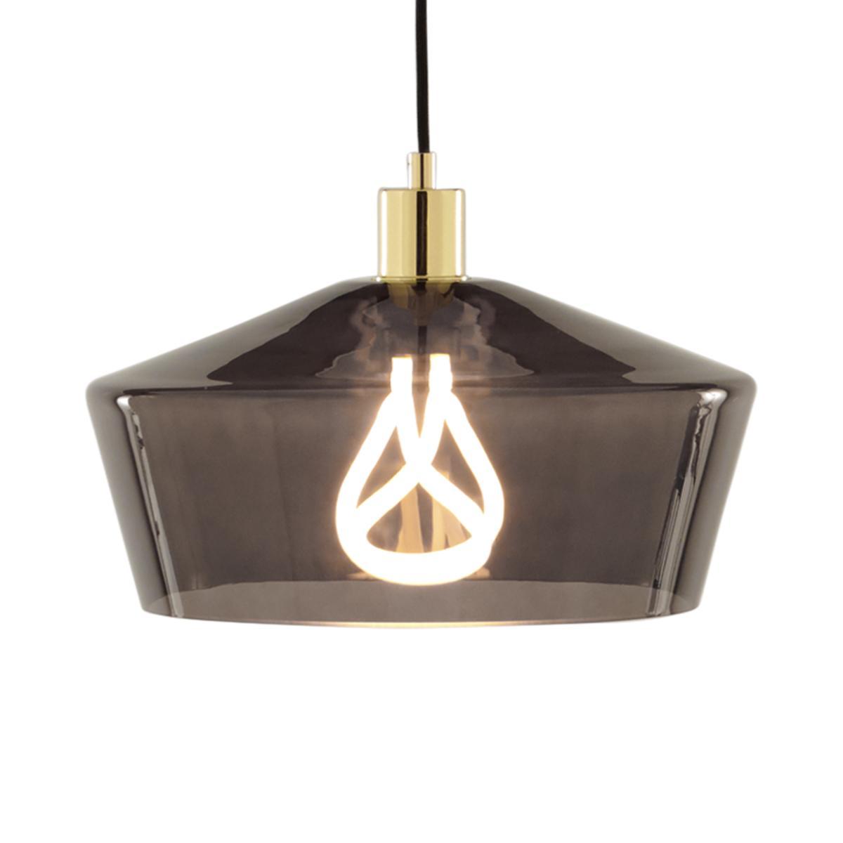 Kem Pendant Light and Plumen 001 LED Bulb, Smoke Grey Glass and Brass – image 2