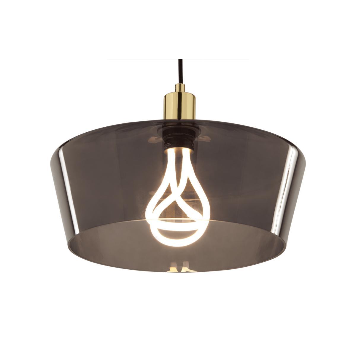 Kem Pendant Light and Plumen 001 LED Bulb, Smoke Grey Glass and Brass – image 3