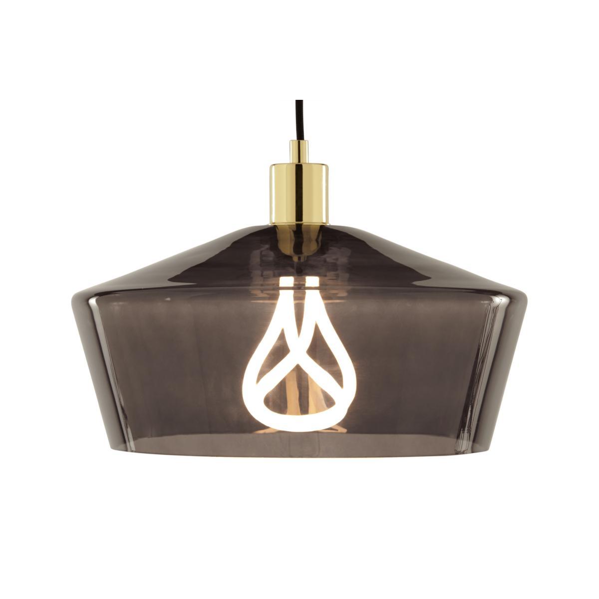 Kem Pendant Light and Plumen 001 LED Bulb, Smoke Grey Glass and Brass – image 7