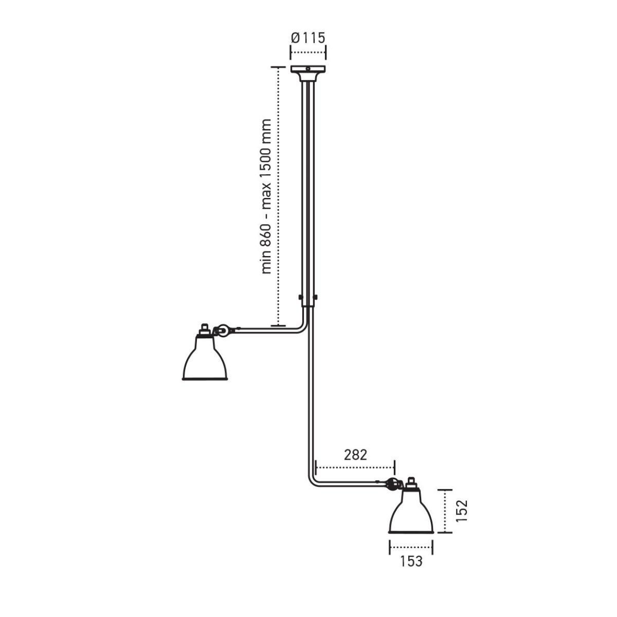 N°314 Double Ceiling light - / 2 telescopic arms - L 86 to 150 cm by DCW éditions Black – image 5