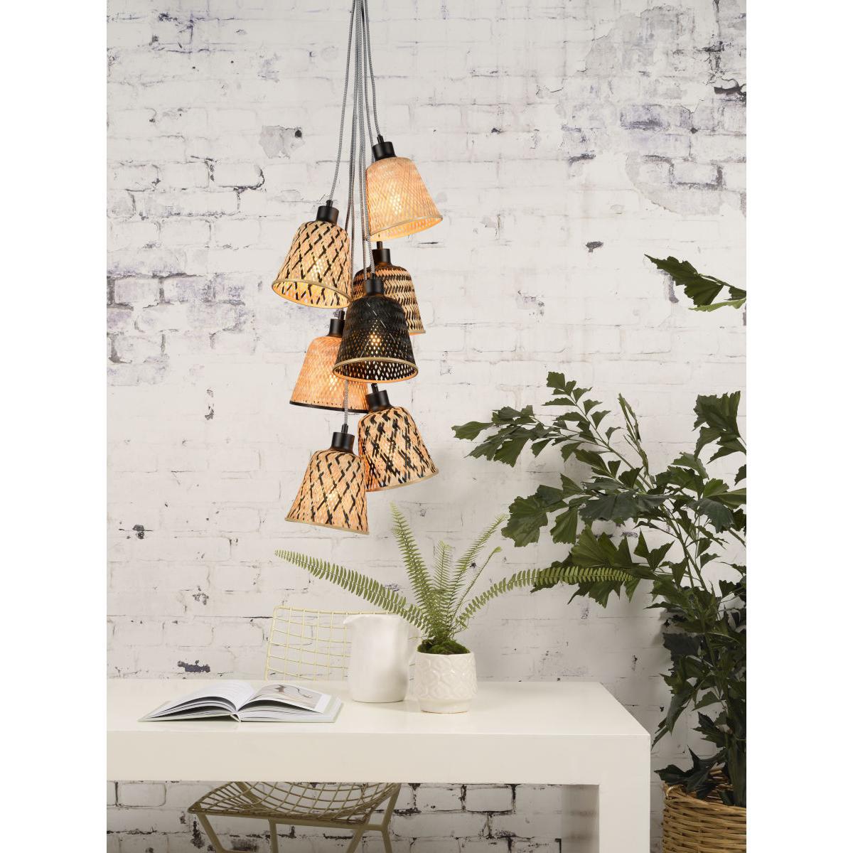 Kalimantan Pendant - / 7 lampshades by GOOD&MOJO Black/Beige/Natural wood – image 2