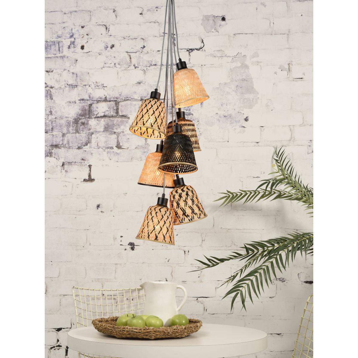 Kalimantan Pendant - / 7 lampshades by GOOD&MOJO Black/Beige/Natural wood – image 3