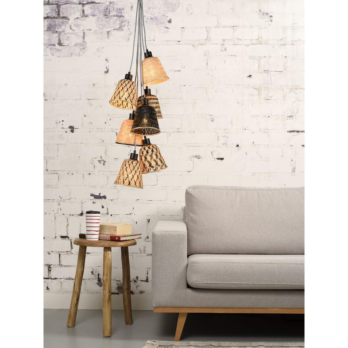 Kalimantan Pendant - / 7 lampshades by GOOD&MOJO Black/Beige/Natural wood – image 4