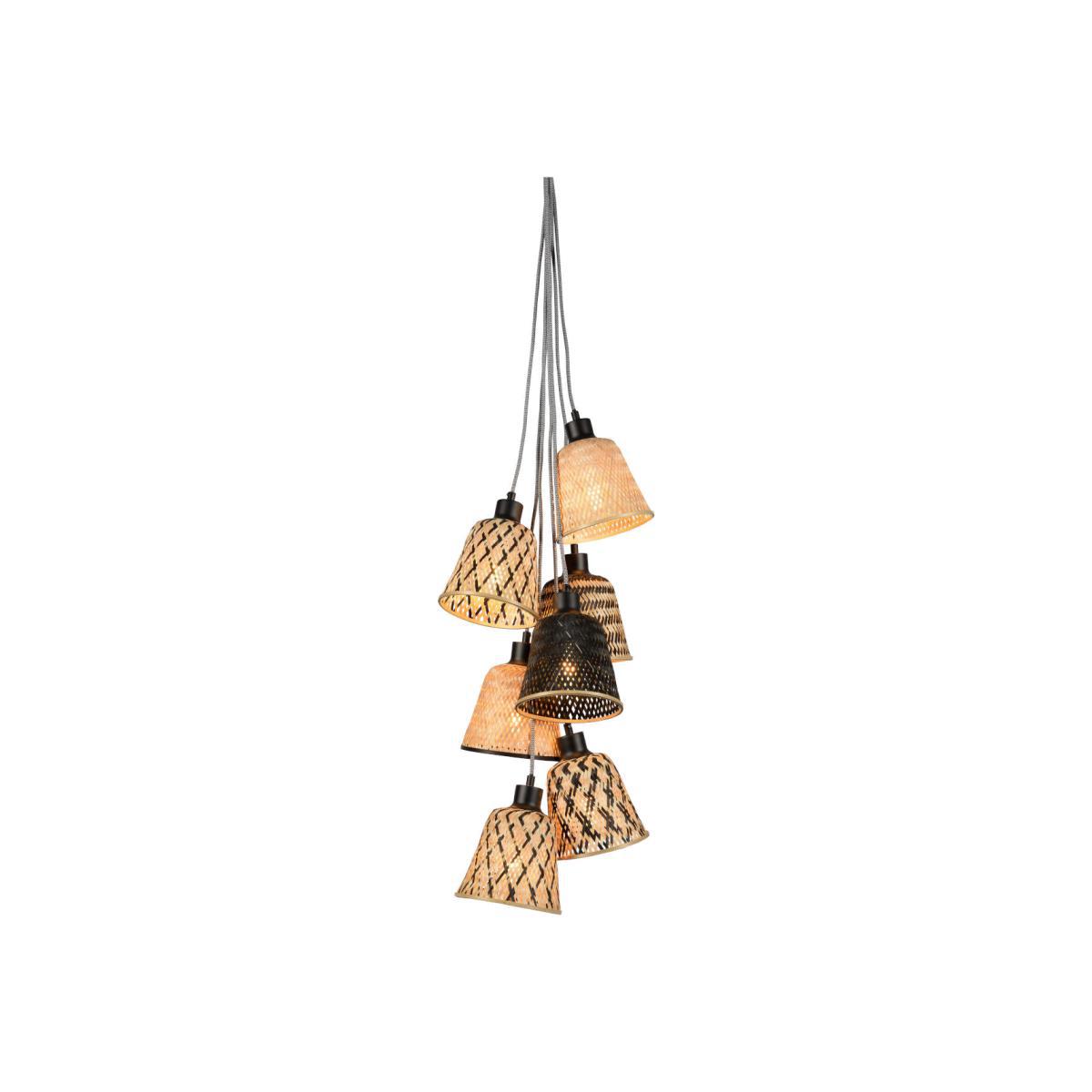 Kalimantan Pendant - / 7 lampshades by GOOD&MOJO Black/Beige/Natural wood – image 1