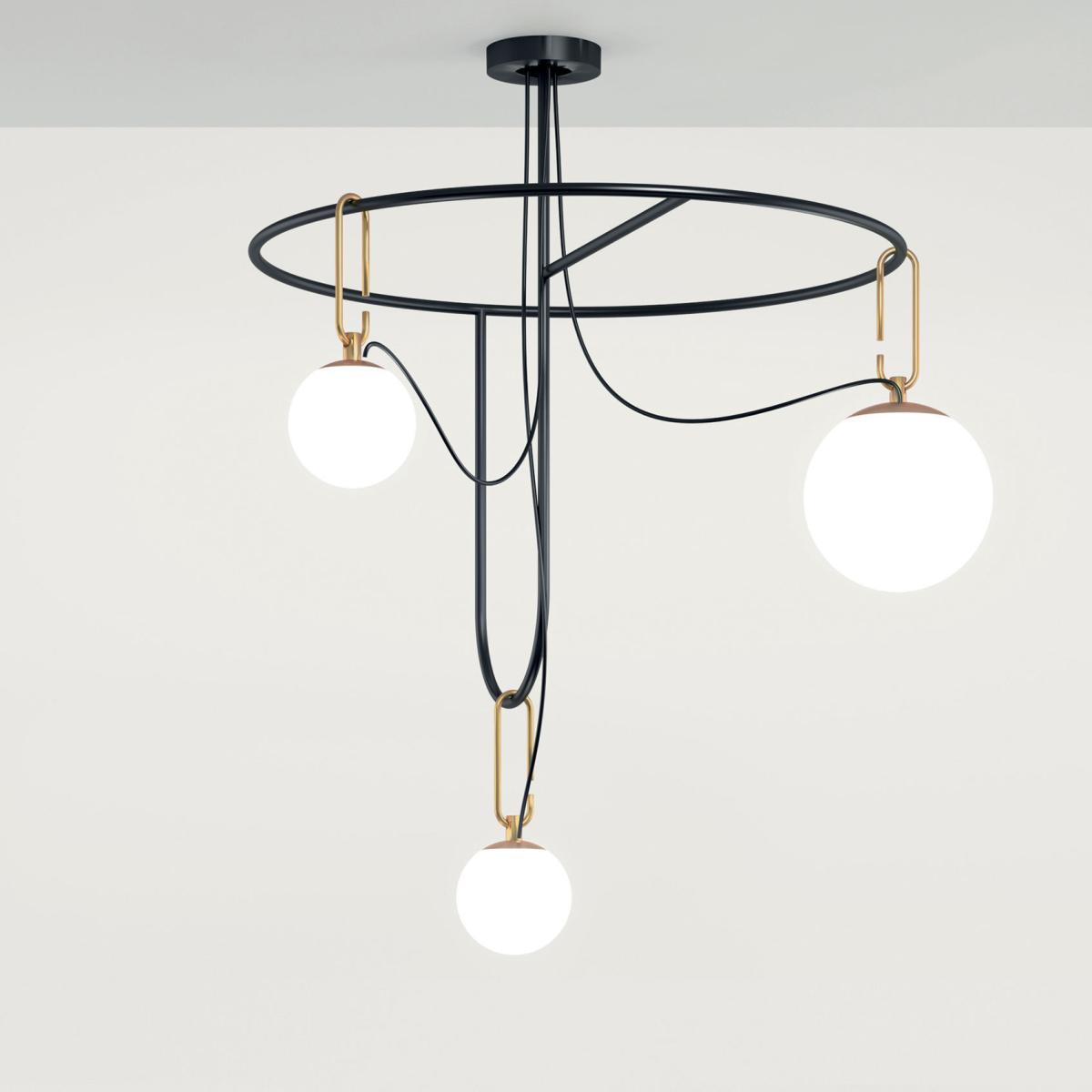 nh S4 Circulaire Pendant - / 3 mobile globes - 76 cm x H 107 cm by Artemide White/Black – image 1
