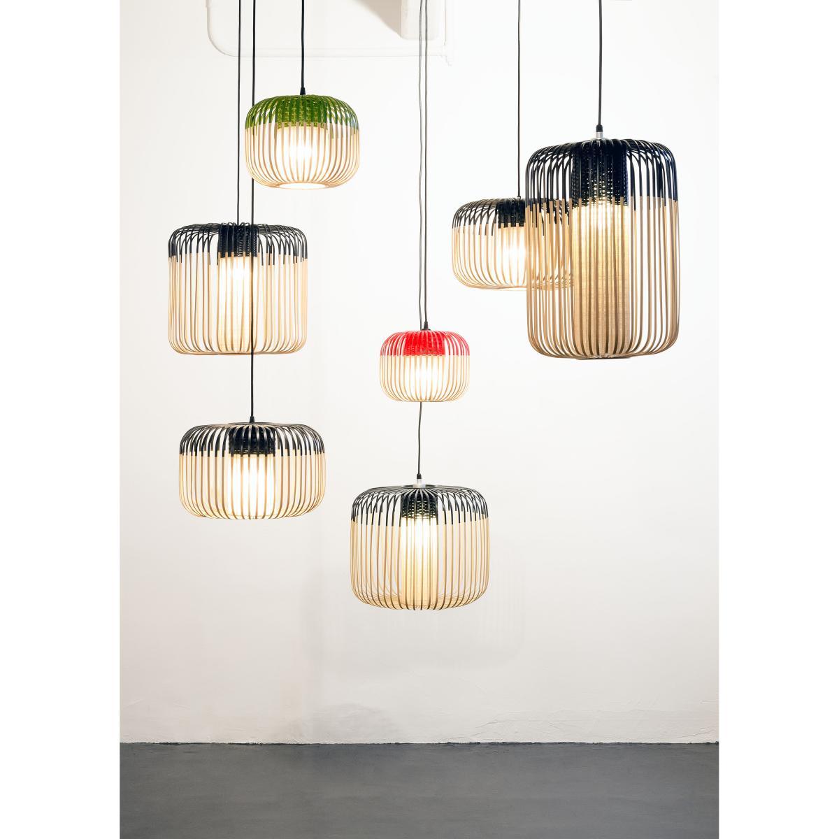 Bamboo Light S Outdoor Pendant - H 23 x Ø 35 cm by Forestier Black/Natural wood – image 2