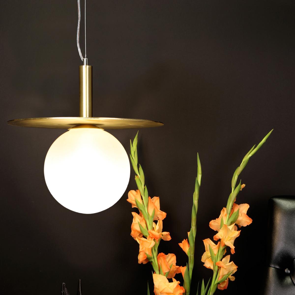 Art Deco ceiling lamp brass-opal glass – image 5