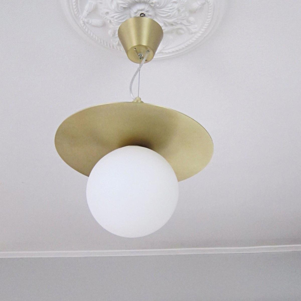 Art Deco ceiling lamp brass-opal glass – image 6