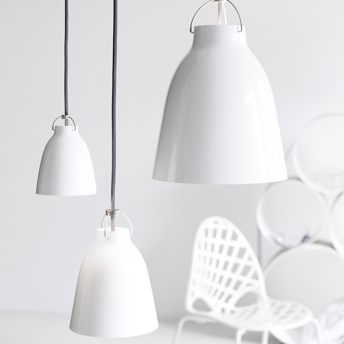 Fritz Hansen Caravaggio 1 Pendant White opal glass-grey textile cord – image 2