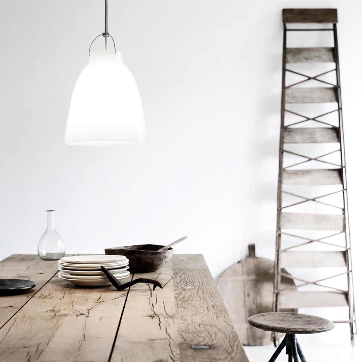 Fritz Hansen Caravaggio 1 Pendant White opal glass-grey textile cord – image 3
