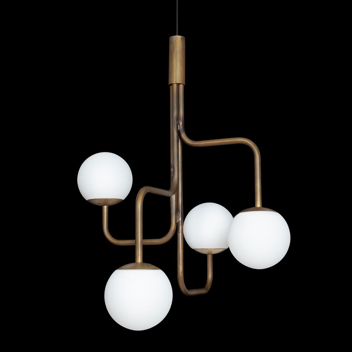 Konsthantverk Strapatz pendant globe Ø57.5 cm Raw brass-opal – image 2