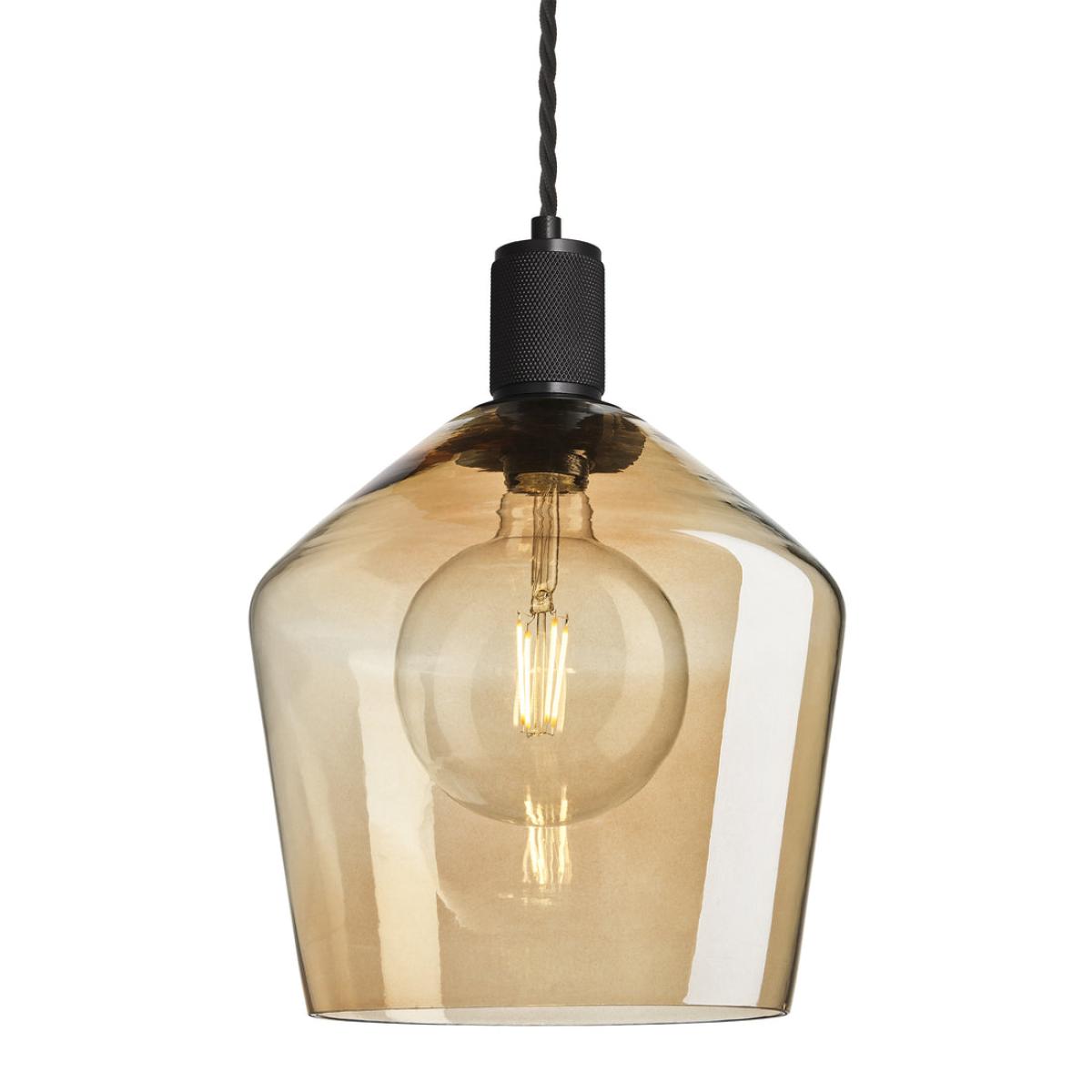 Industville Knurled Tinted Glass Schoolhouse Pendant in Amber with Black Holder / Large – image 2