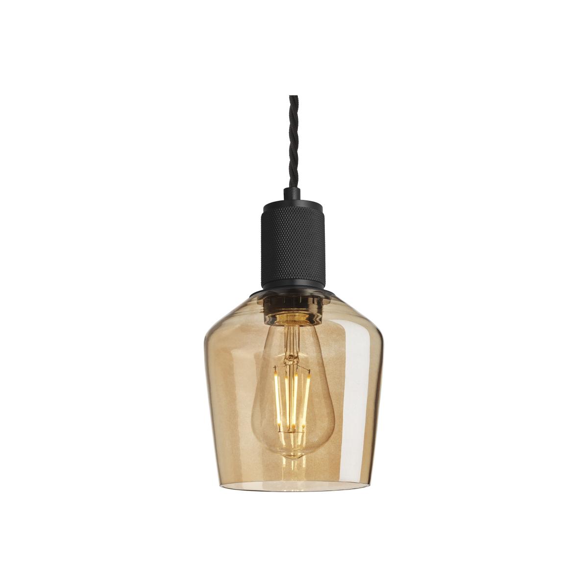 Industville Knurled Tinted Glass Schoolhouse Pendant in Amber with Black Holder / Large – image 1