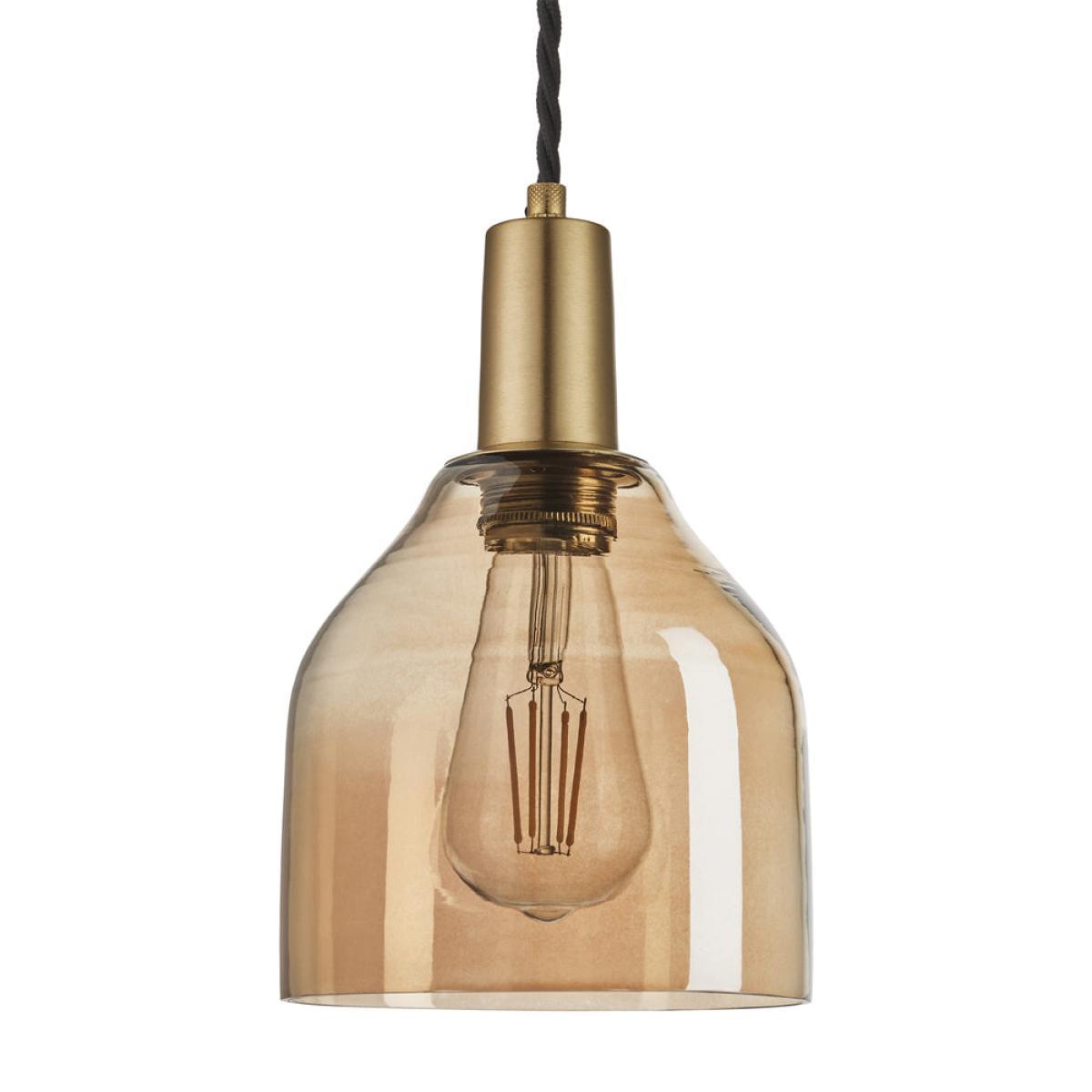 Industville Sleek Tinted Glass Cone Amber Pendant / 6 Inch Brass Holder – image 2
