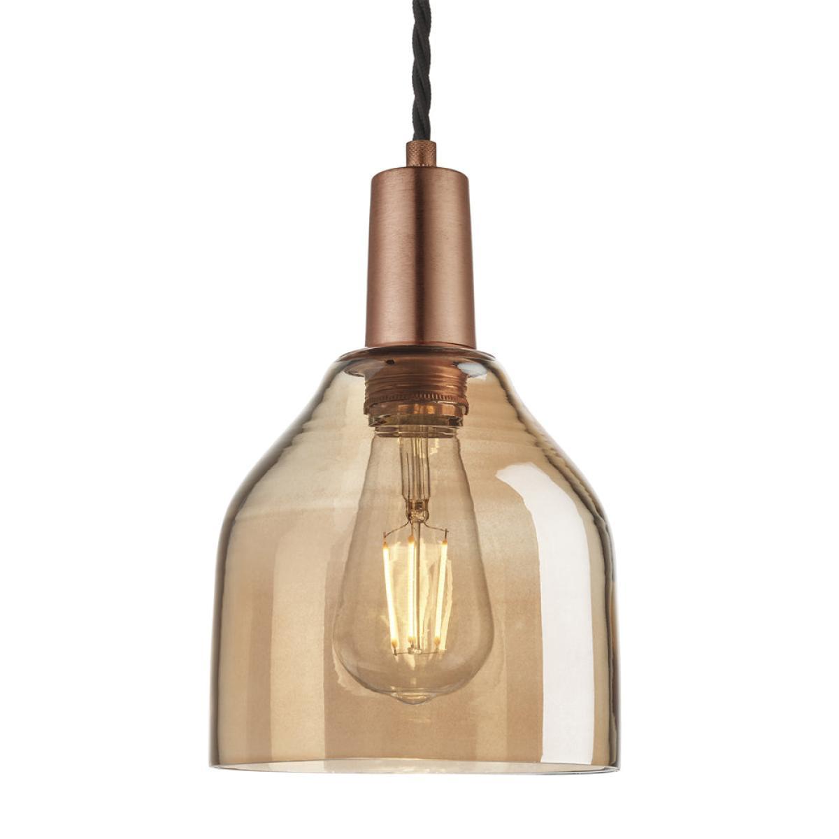 Industville Sleek Tinted Glass Cone Amber Pendant / 6 Inch Brass Holder – image 3