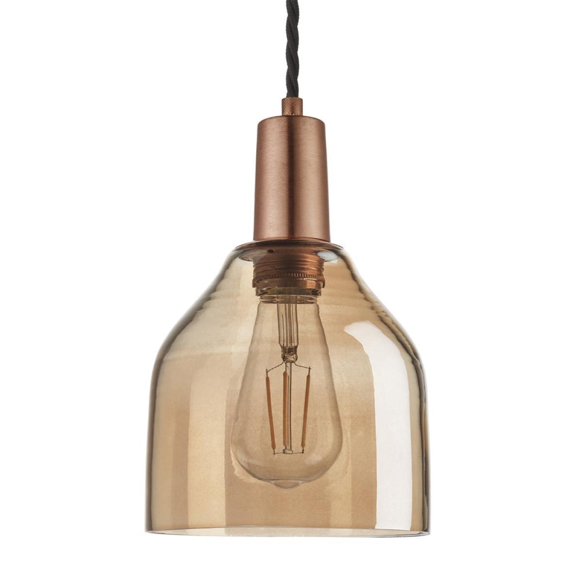 Industville Sleek Tinted Glass Cone Amber Pendant / 6 Inch Brass Holder – image 4