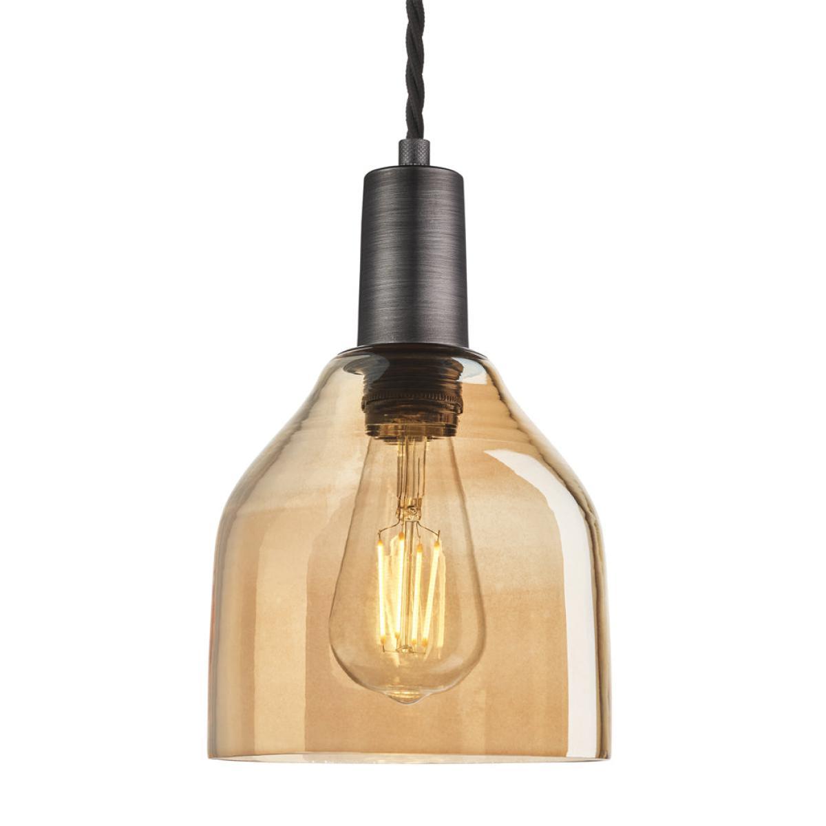 Industville Sleek Tinted Glass Cone Amber Pendant / 6 Inch Brass Holder – image 5