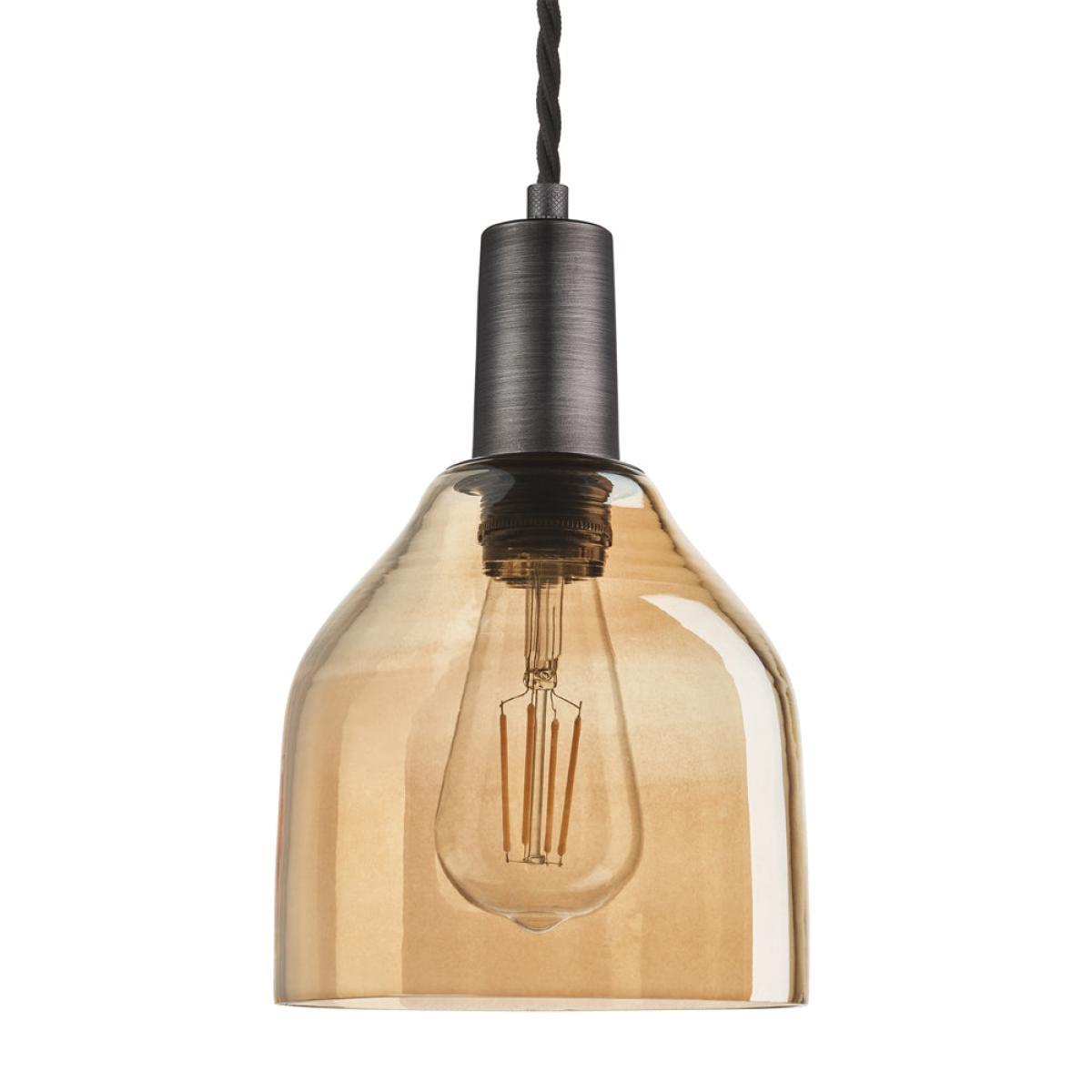 Industville Sleek Tinted Glass Cone Amber Pendant / 6 Inch Brass Holder – image 6
