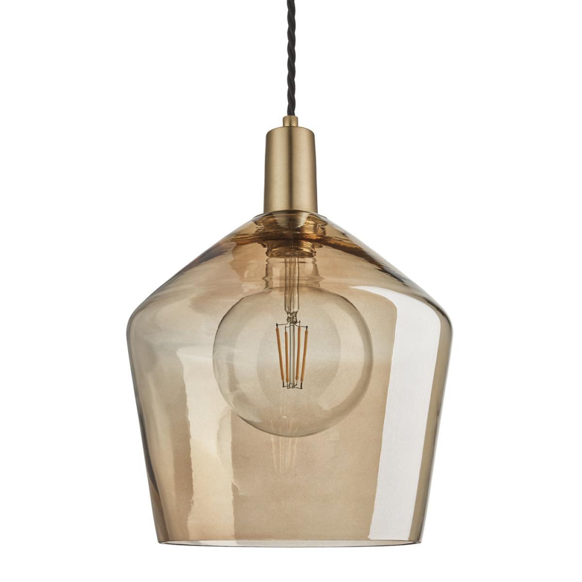 Industville Sleek Tinted Glass Schoolhouse Amber Pendant / 5. 5 Inch Brass Holder – image 2