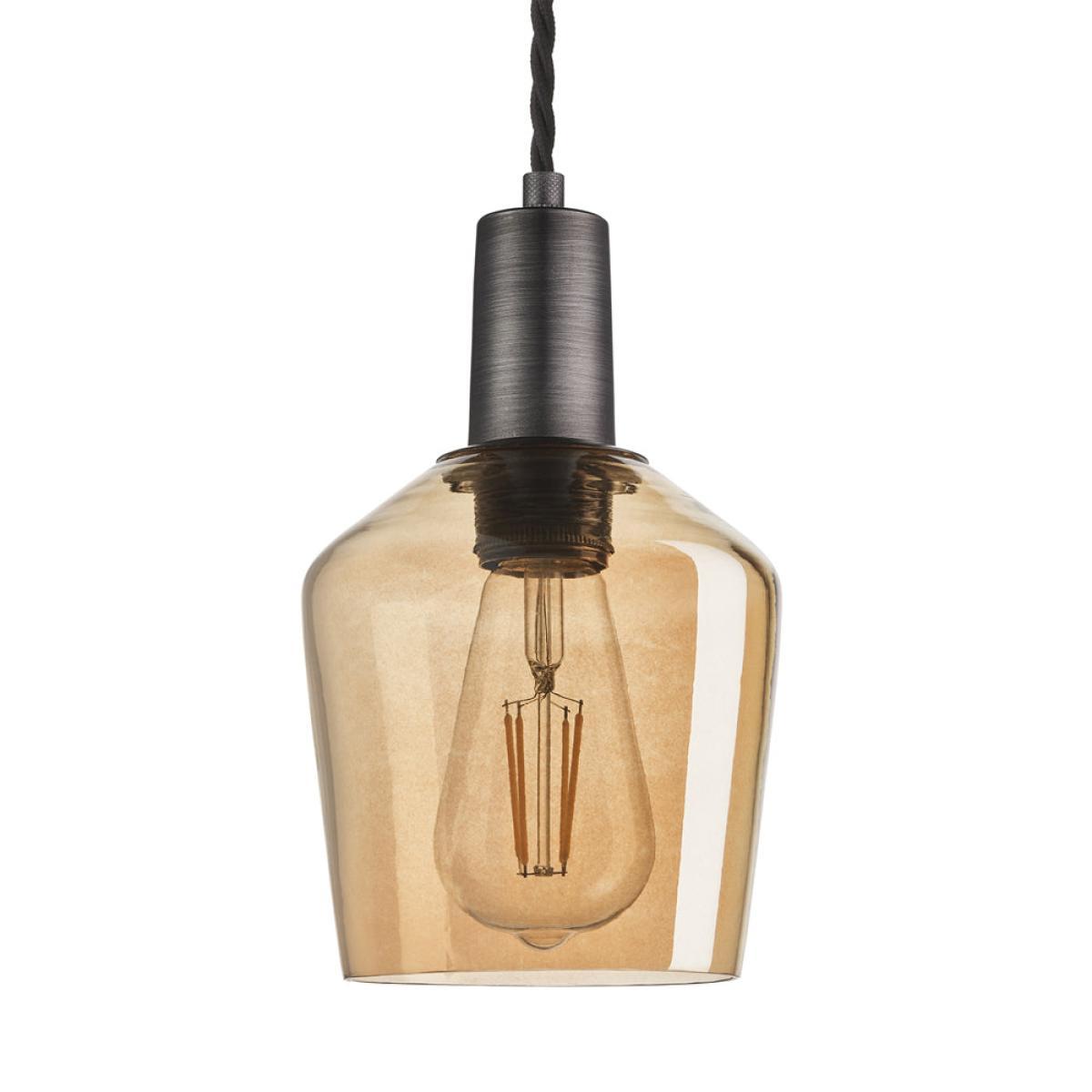 Industville Sleek Tinted Glass Schoolhouse Amber Pendant / 5. 5 Inch Brass Holder – image 11