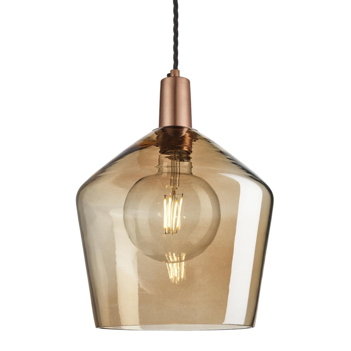 Industville Sleek Tinted Glass Schoolhouse Amber Pendant / 5. 5 Inch Brass Holder – image 3