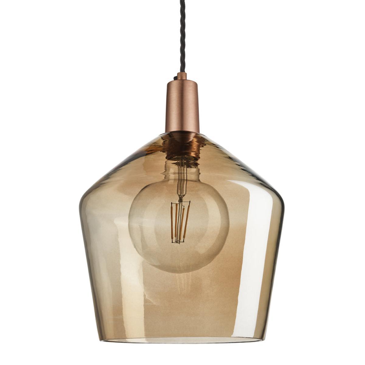 Industville Sleek Tinted Glass Schoolhouse Amber Pendant / 5. 5 Inch Brass Holder – image 4