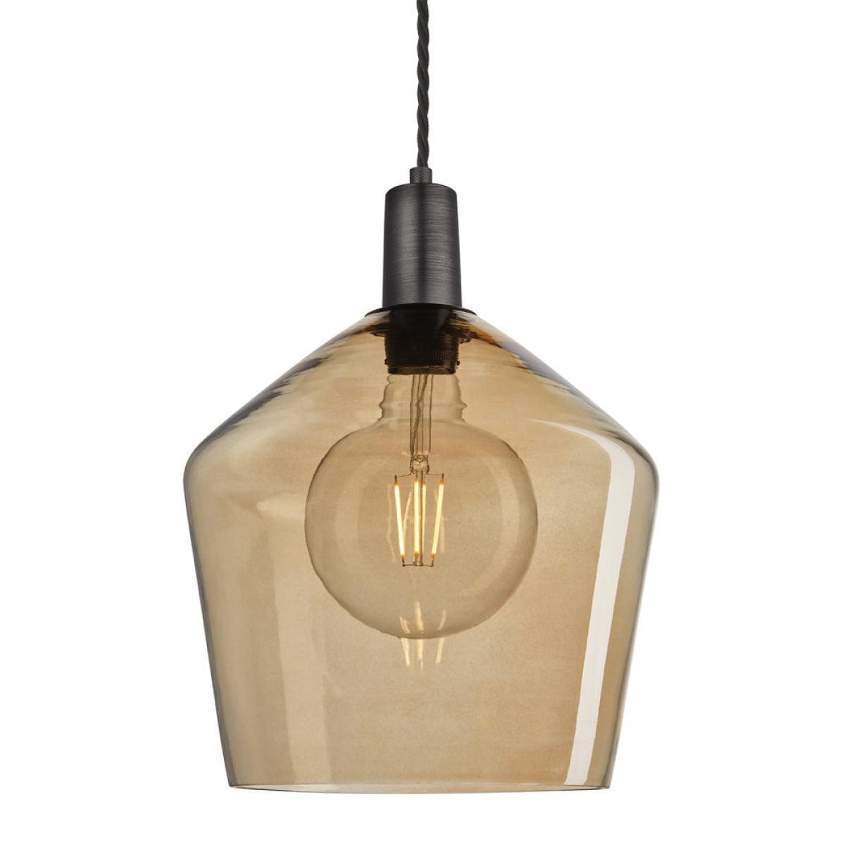 Industville Sleek Tinted Glass Schoolhouse Amber Pendant / 5. 5 Inch Brass Holder – image 5