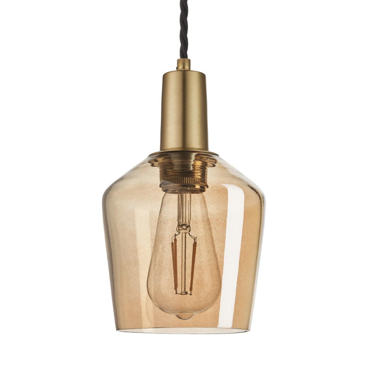 Industville Sleek Tinted Glass Schoolhouse Amber Pendant / 5. 5 Inch Brass Holder – image 7